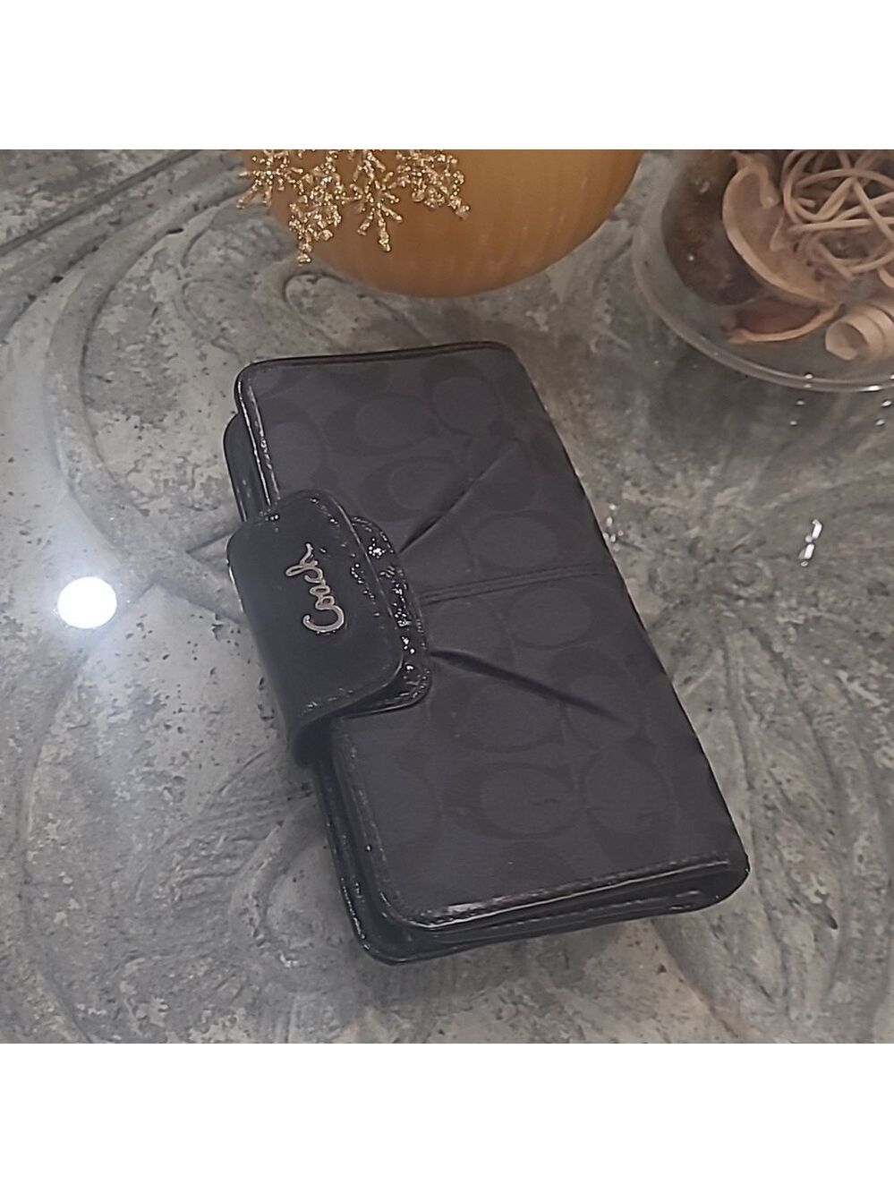 COACH LARGE BLACK LEATHER AND CANVAS ZIP WALLET NEW